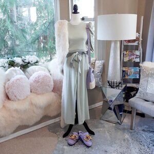 NWT Rachel Zoe icy mint green puff sleeve sweatshirt top & belted sweatpants set